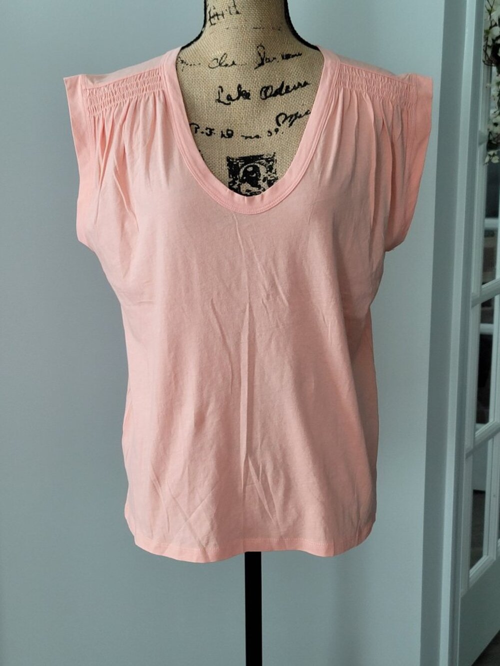 LOFT Womens Peach Smocked Shoulder Sleeveless V-Neck Knit Top Medium - Picture 1 of 10